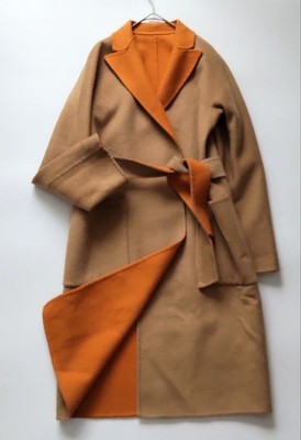 Max Mara Reversible Coat Camel Hair Belted Cucito a Mano 36 Brown Orange