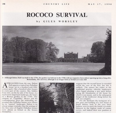 DALTON HALL, YORKSHIRE. AN ALMOST UNIQUE EXAMPLE OF THE SURVIVAL OF A ROCOCO GAR