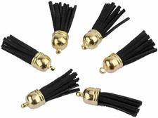 20 Stück Leder Quaste 3CM Klein Wildleder Quaste mit mit Goldener Kappe Kunstled