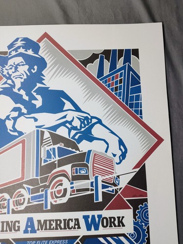 Signed Ron Rae "Making America Work" Art Print VTG Detroit Uncle Sam Trucking - Picture 7 of 12