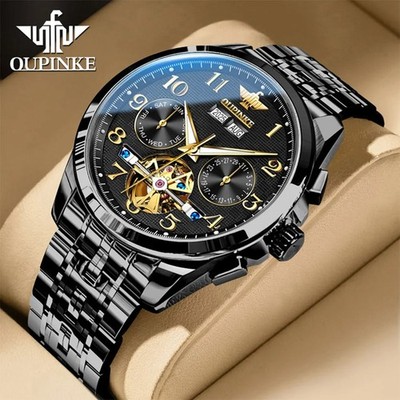 Automatic Mechanical Waterproof Watch Men's Skeleton Stainless Steel Men Strap