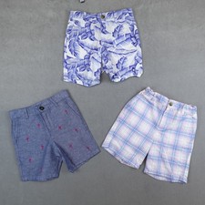Janie Jack Shorts Lot of 3 Linen Blend Chambray Plaid Boy 4/5 Adjustable EUC