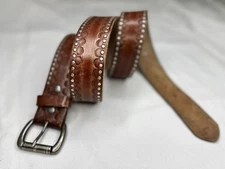 Bill Adler Brown Genuine Stamped Leather Silver Rivets Belt Size 40 Western