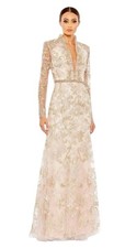 Mac Duggal 11165 Blush Beaded Embroidered Illusion Sleeve Gown Size 8 $798