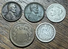 U.S. Type  Coins Junk Lot - Silver, Seated Liberty, 2c, 3c, etc. - Ships Free!