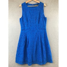 Lauren Ralph Lauren Womens Sleeveless Lace A-Line Casual Dress Cobalt Size 14