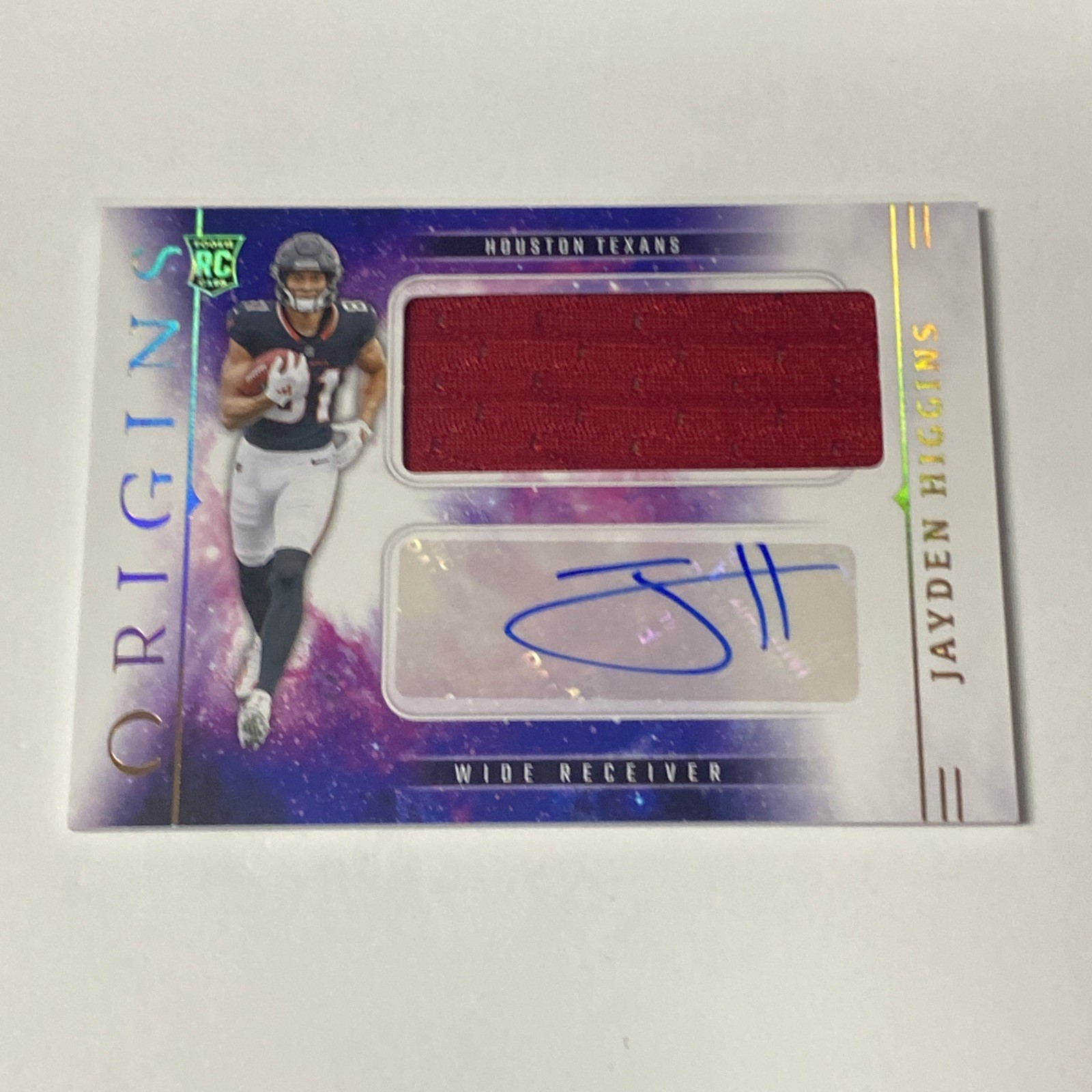 Jayden Higgins 2025 Panini Origins Rookie Jumbo Jersey Auto Relic Texans RC KG
