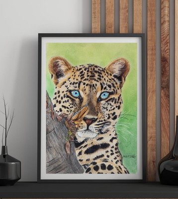 Leopard mit Buntstiften gezeichnet Originales Kunstwerk Gemälde Tier Zeichnung