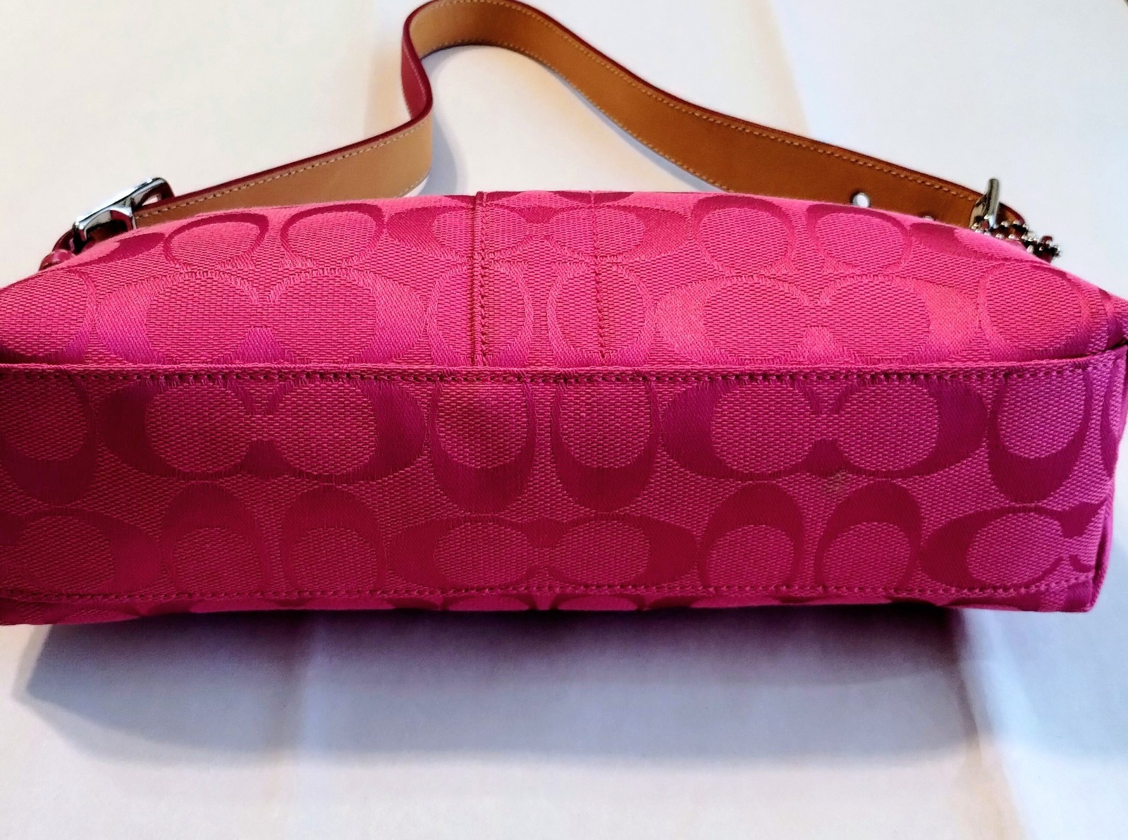 COACH Hampton Semi Demi Pink Leather Canvas Baguette Bag Vintage Authentic image 2