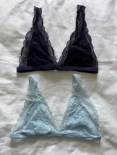 Topshop Lace & Cotton Lined Navy Blue Triangle Bralettes Size S