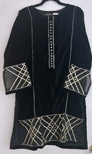 Beejays Pret Pakistani Tunic Dress Women's Black Velvet Embellished NWT