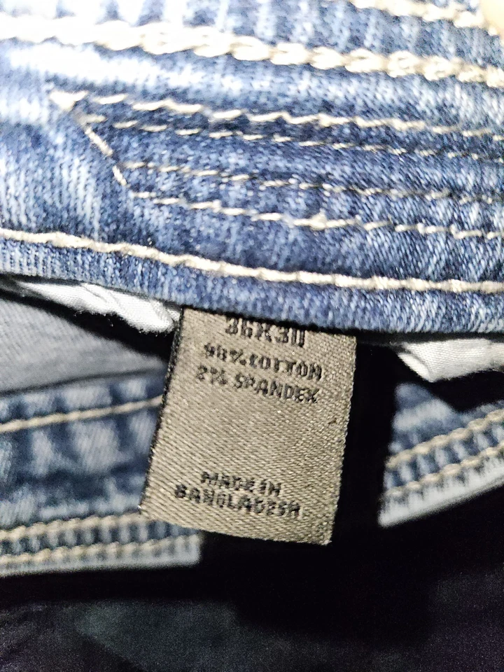 Pantalones de mezclilla Decree de pierna recta para hombre 36x30 tiro medio lavado ácido elástico bordado Foto 3 de 4