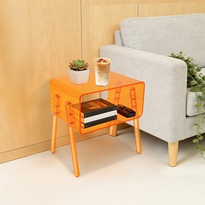Orange Acrylic End Table With Two Open Shelves Side Table For Books And Decor