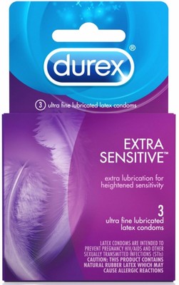 Durex Ultra Fine Lubricated Latex Condom Extra Sensitive Lubrication Fit 3 ct