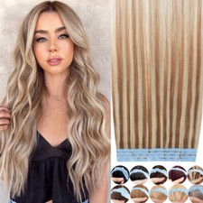 Highliht Human Hair Skin Weft Tape In Remy Hair Extensions Full Head Thick 150G