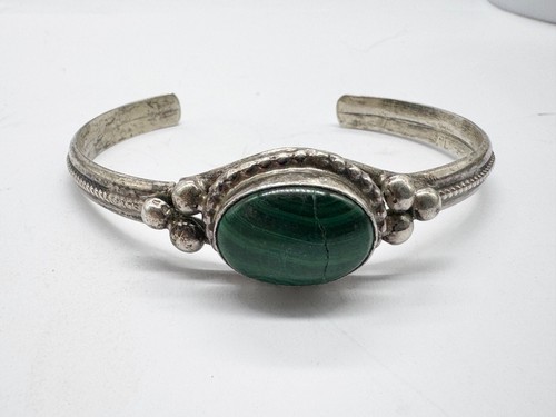 VINTAGE SOLID SILVER NORBET JOHNSON MALACHITE NAVAJO BRACELET BANGLE - Picture 6 of 12
