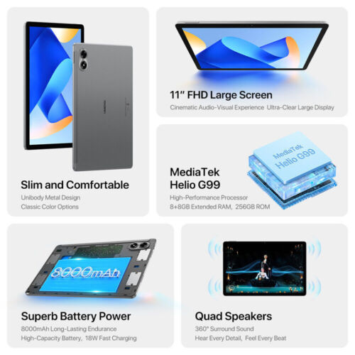 UMIDIGI G7 Tab Pro 16GB+256GB 8000mAh 11" Dual SIM Android Unlocked Tablet - Picture 4 of 9