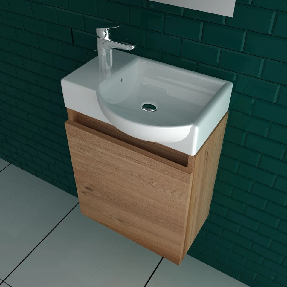 Alpenberger Waschbecken mit Unterschrank Badmöbel Set Bamboo Keramik Waschtisch - Bild 4 von 4