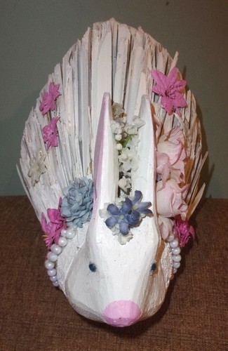 Spring Easter BUNNY RABBIT CARVED WOOD Hand Painted FOLK ART 13"lg SHABBY CHIC - Picture 7 of 10