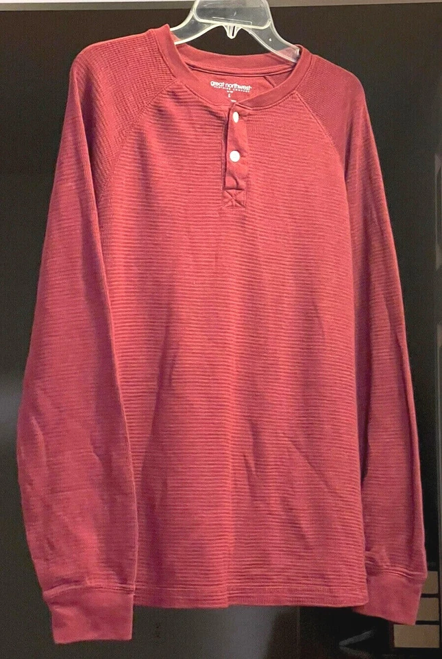 Camisa de hombre Great Northwest Henley manga larga granate roja talla grande Foto 3 de 4