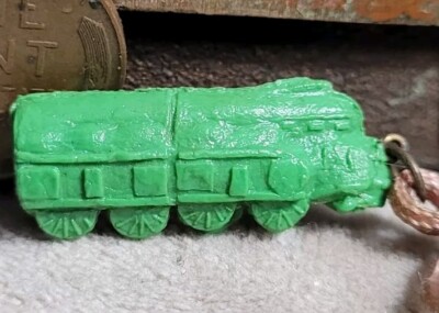 Vintage celluloid Green TRAIN CAR gumball charm prize jewelry 