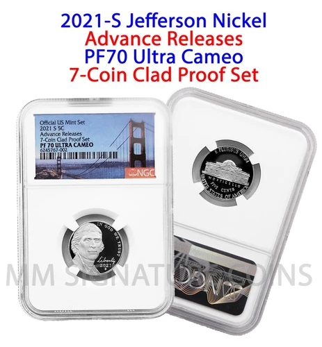 2021 S 5C NGC PF70 Advance Releases Jefferson Nickel from 7-Coin Clad Set