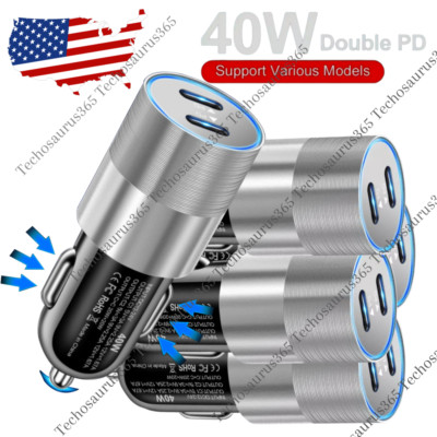 For iPhone 14 13 15 12 Dual PD Car Charger 40W Fast Charging Adapter Type C LOT