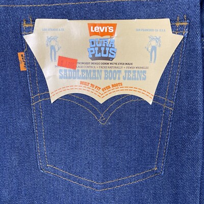 VTG Deadstock Levis Saddleman Jeans Mens 28x34 Raw Denim Orange