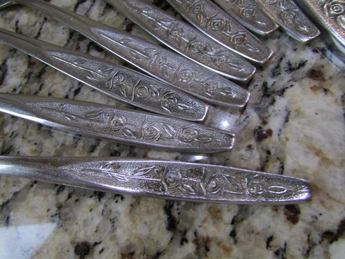 CUSTOMCRAFT CUS1 ROSE STAINLESS SILVERWARE FLATWARE SET 9 PCE FREE SHIP - Picture 2 of 5