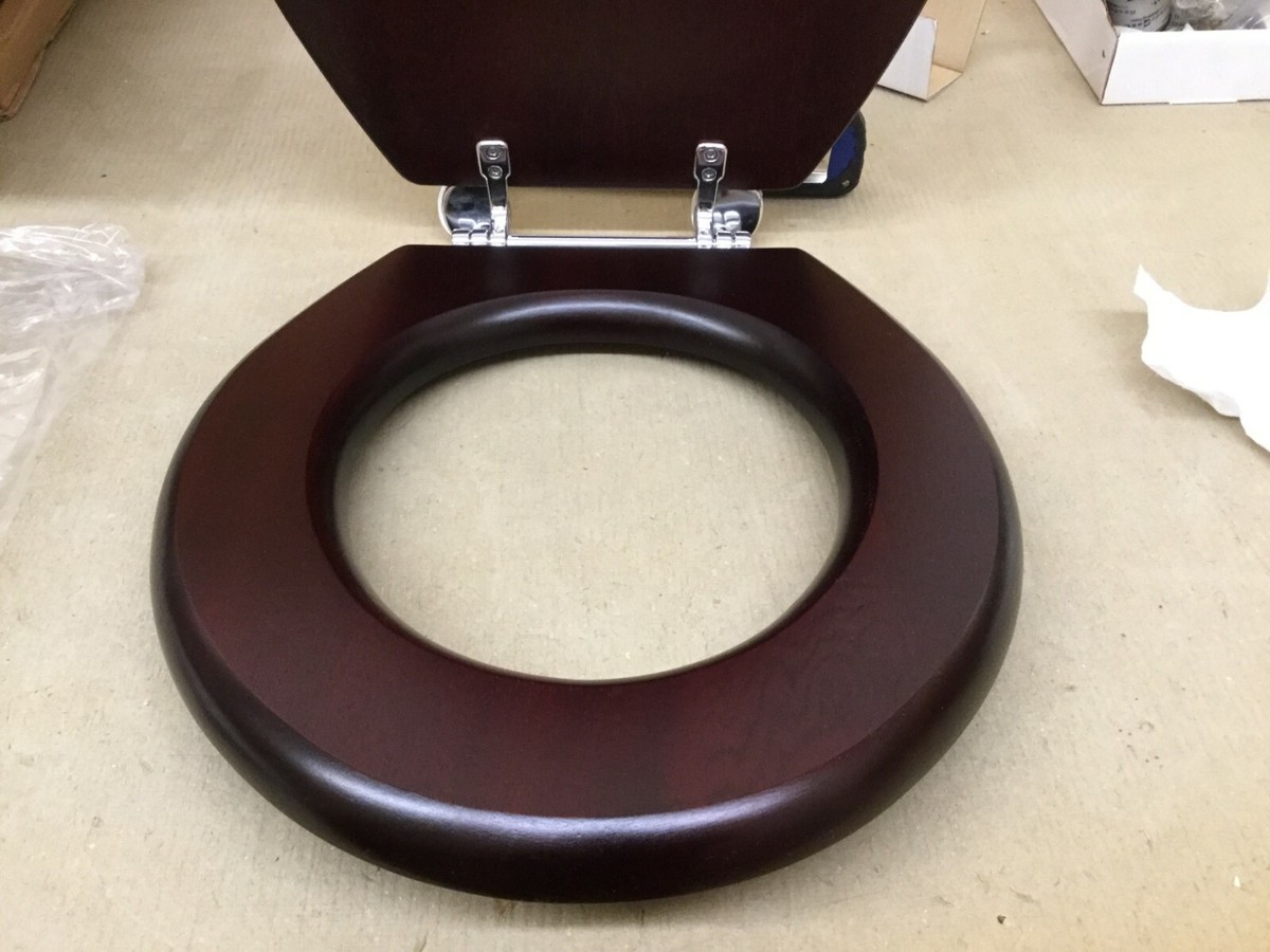 Siège de toilette chêne moyen à charnières pour toilette ronde