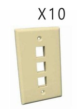10 Pack Lot - Keystone 3 Hole Port Jack Wall Face Plate Network CAT5e CAT6 Ivory