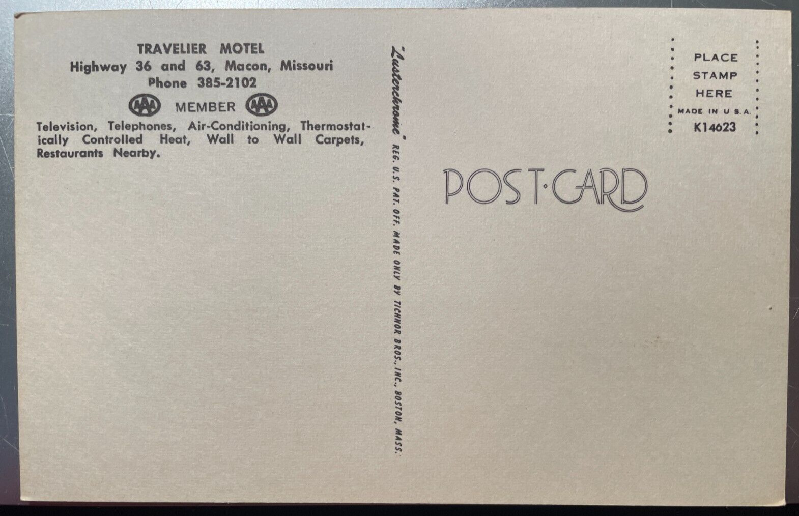 Vintage Postcard 1960's The Travelier Motel, Hgwy 36 & 63, Macon