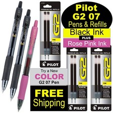 Pilot G2 07 Pens 31020 Black 18349 Rose Pink Plus 77240 Black Gel Ink Refills
