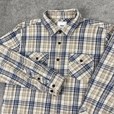 Katin Flannel Shirt Mens Large Brown Blue Plaid Button Up Long Sleeve Midweight