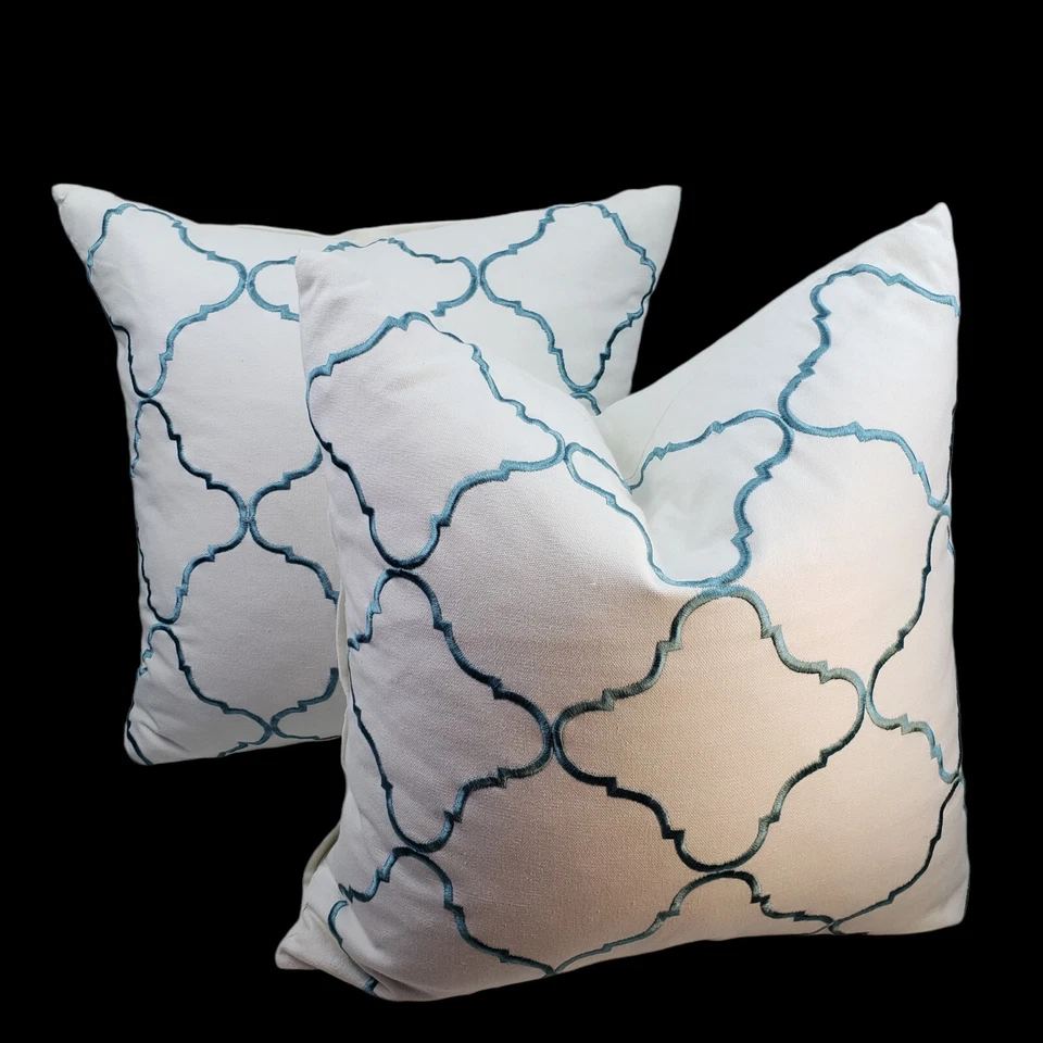 Tommy Bahama Home Pillow Set White Robin Egg Blue Geometric Size Large 18"x18" - Image 3 of 4