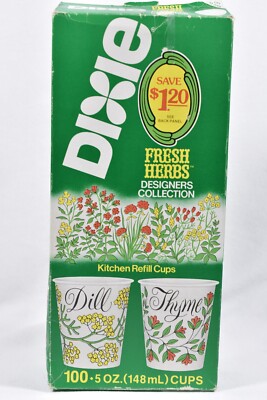 Vtg Dixie Fresh Herbs Designer Kitchen Refill Paper Cups Open Box 97 Cups
