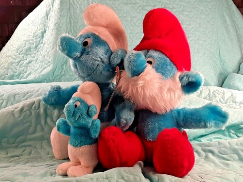 3 VINTAGE 1979-81 PLUSH SMURFS 12" Floopy Smurf w/ Tag 11" Papa Smurf 6.5" Smurf - Picture 2 of 12