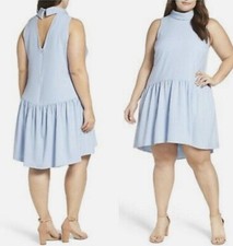 Eliza J Womens High Neck Sleeveless Fit Flare Mini Dress Size 14 Baby Blue NWT