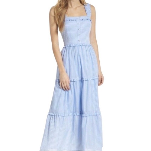 Gal Meets Glam Courtney Rio Stripe Lawn Maxi Dress Blue White Size 4 - Picture 10 of 10