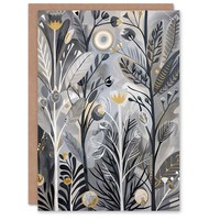 Wildblumen Wiese Grau Orange Botanisch Volk Geburtstagskarte