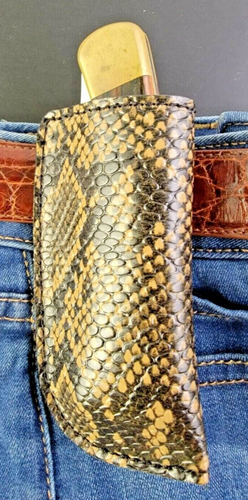 Buck 110 Leather knife sheath Faux Python skin snake Handmade Pocket Brown - Picture 2 of 9