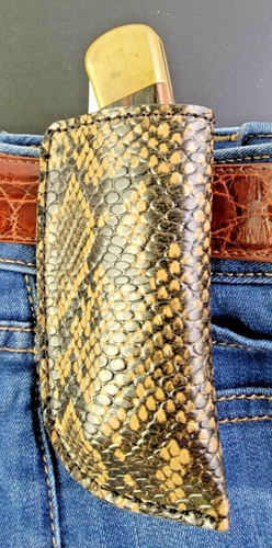 Brown Faux PYTHON SNAKE LEATHER knife sheath buck 110 Handmade Pocket Knife NWOT - Afbeelding 1 van 9