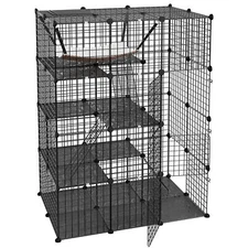 4-Tier Cat Cage Enclosre Cat Crate Ferret Cage Cat Kennel Playpen w/ Hammock