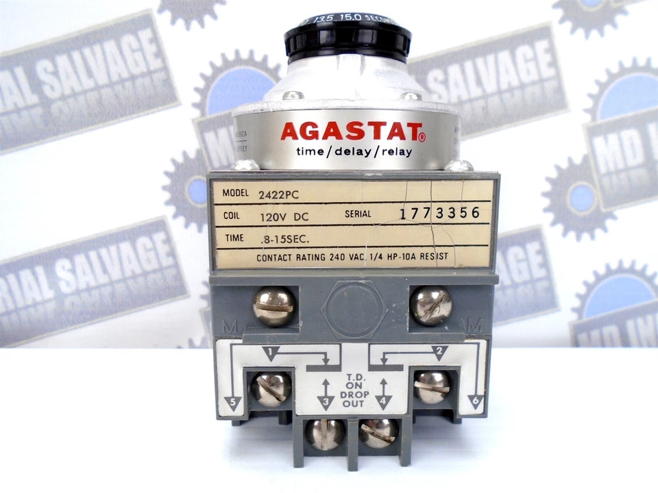 AGASTAT - 2422PC TIME DELAY RELAY - 240 VAC 1/4HP - Coil 120 VDC - .8-15 Sec NEW - Image 2 of 4