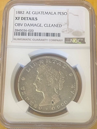 GUATEMALA 1882 AE 1 PESO SILVER CROWN KM 208 NGC XF DETAILS
