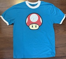 Super Mario Red Mushroom Power Up Toadstool Men  s Blue T Shirt Size Large 2011