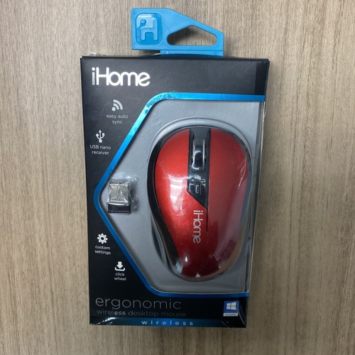 iHome Ergonomic Wireless Desktop Mouse Color Red Windows Mac Click Wheel - Picture 1 of 4
