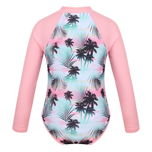 Kids Baby Girls One-piece Long Sleeves Swimsuit Swimwear Bathing Suit Rash Guard - Picture 3 of 22