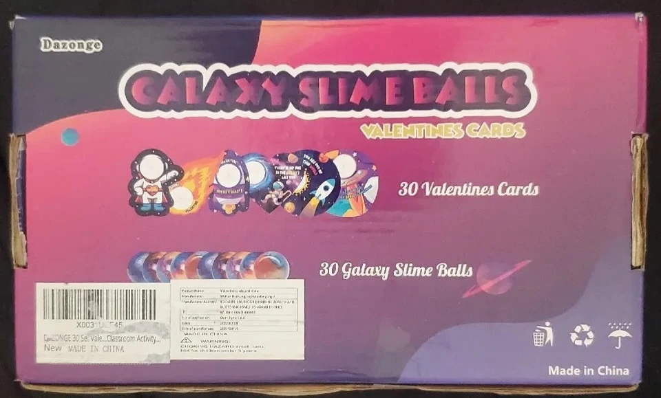 Paquete de 30 kits de bolas de limo galaxia para niños regalos de San Valentín con tarjetas caja NUEVA Foto 4 de 4