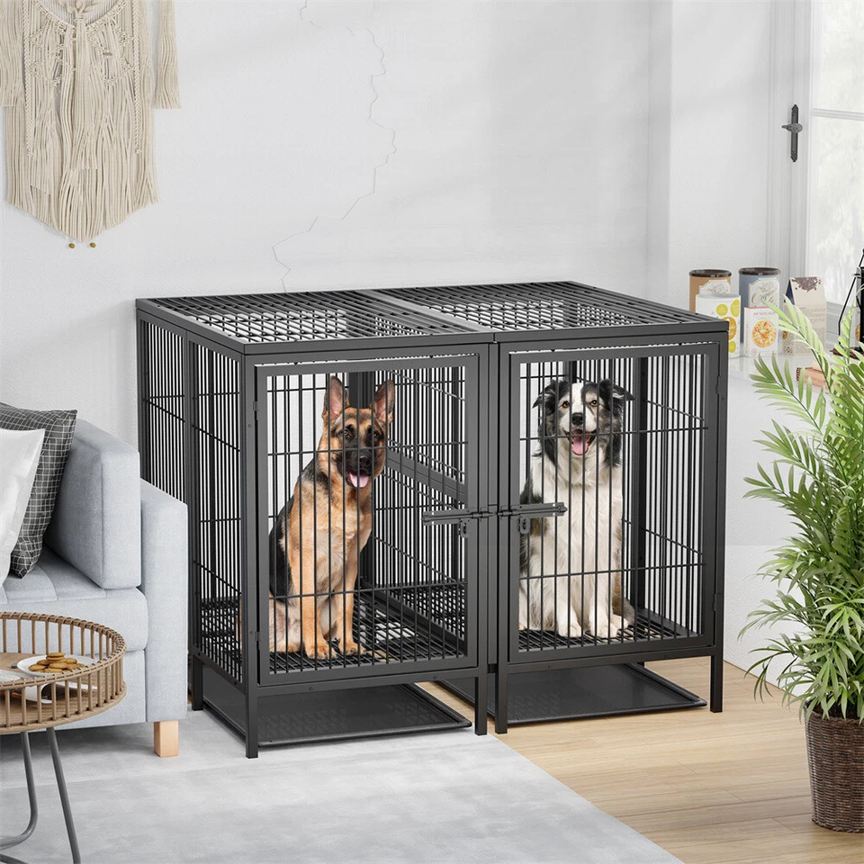 Dog Cage Removable Tray & Divider Double-Door Dog House Heavy Pet Crate Kennels - Image 3 of 4